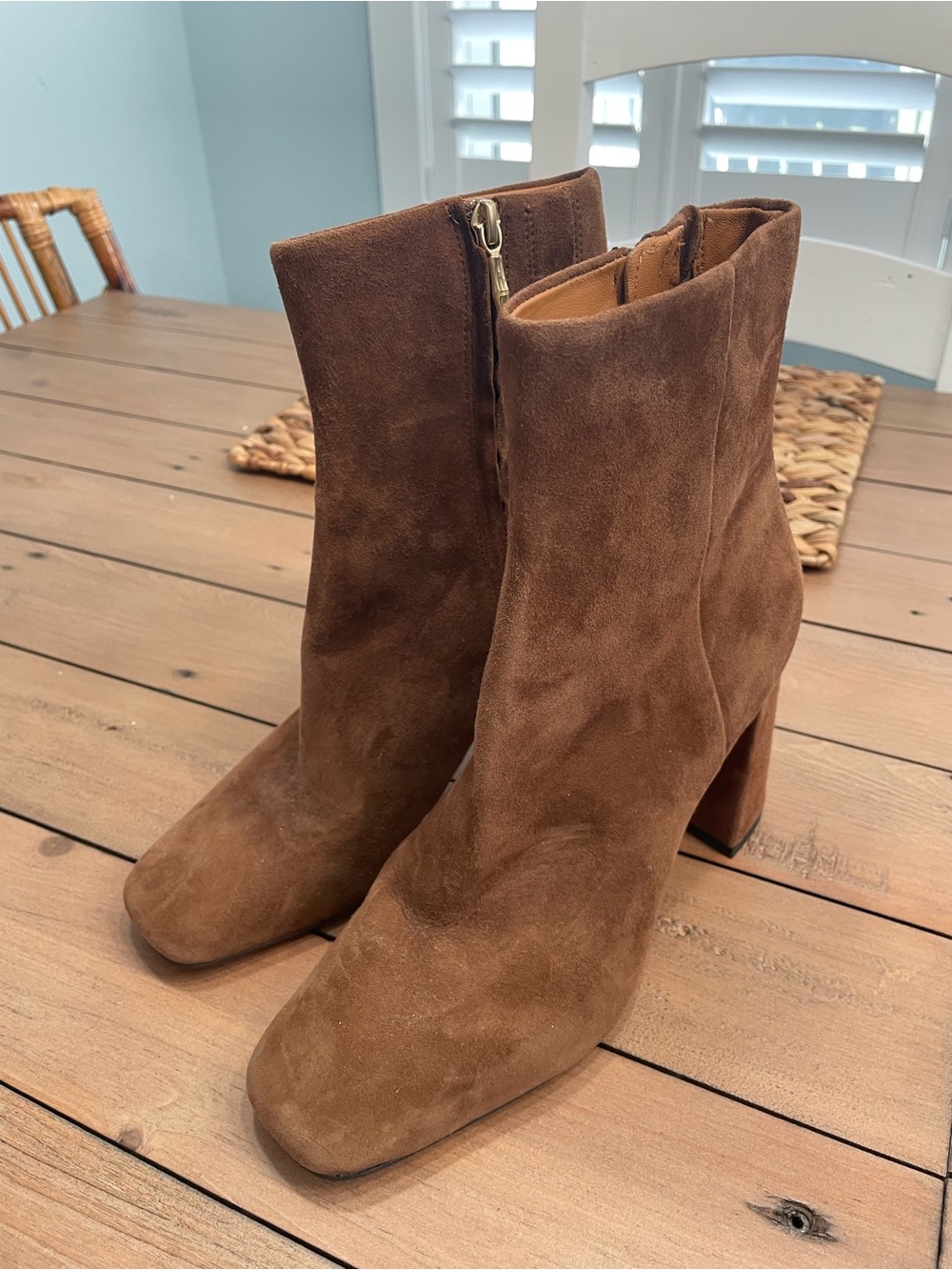 J. McLaughlin Chestnut Suede Block Heel Ankle Boots 8.5 - Like new